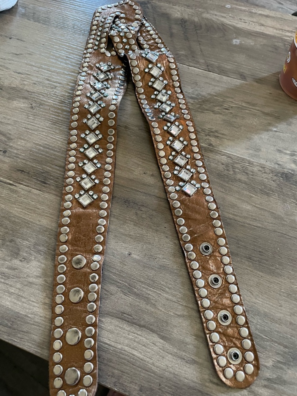 Western Rhinestone studded Gold metallic Grommet Cowgirl Rodeo Belt Snap close